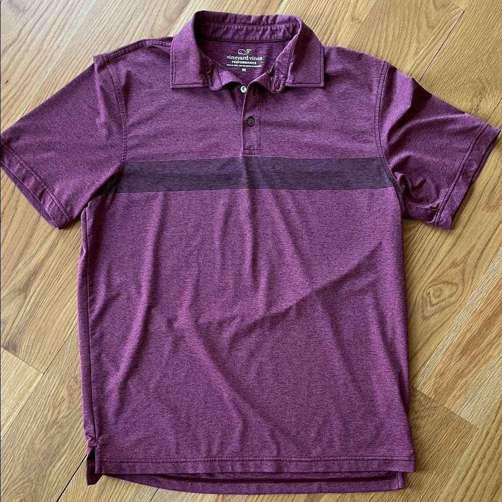 Vineyard Vines Men's Burgundy Polo with Horizontal Chest Stripe